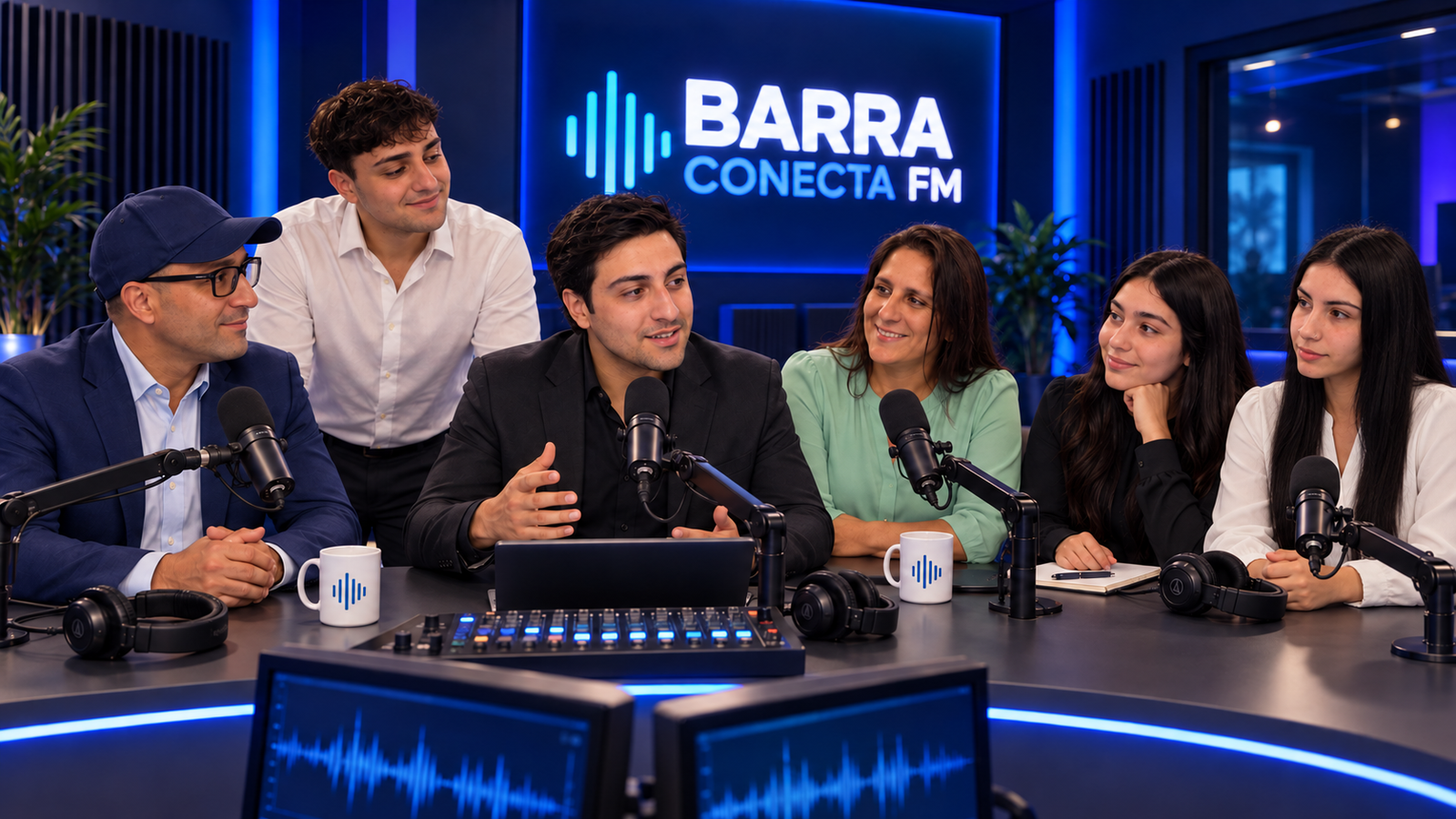 Equipo de Barra Conecta FM en el estudio